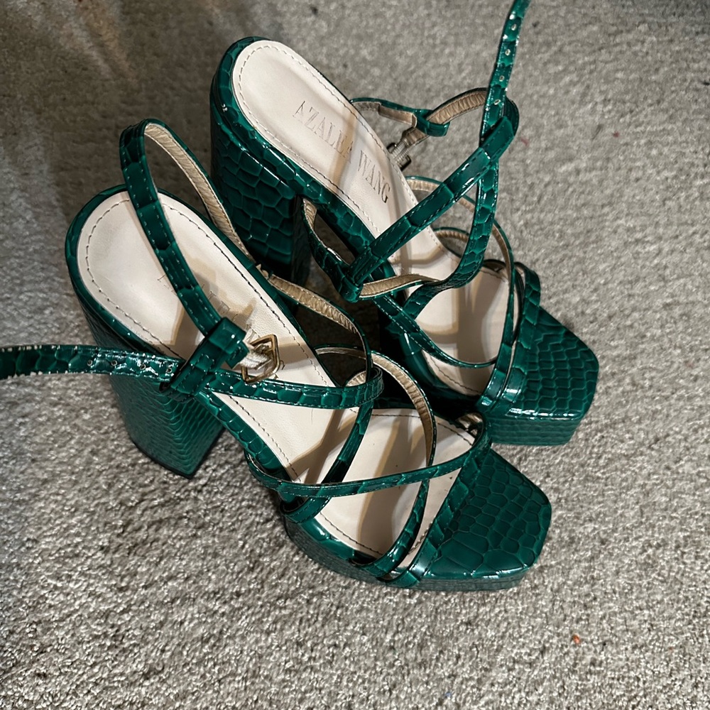 Green croc chunky Heels